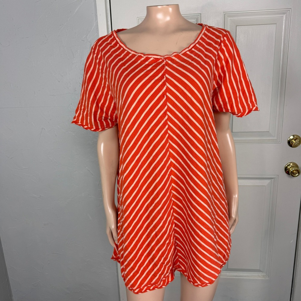 Soft Surroundings Women's Shirt 1X Cotton Stripe Lagenlook Raw Hem Halloween R10